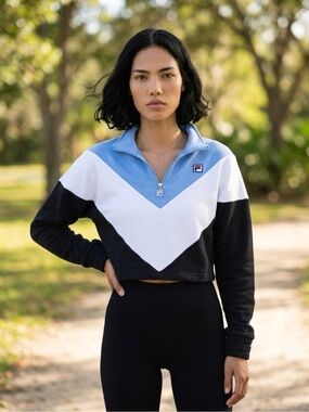 Women’s Fall School FILA Women's Sky Blue White and Black Colorblock Cropped